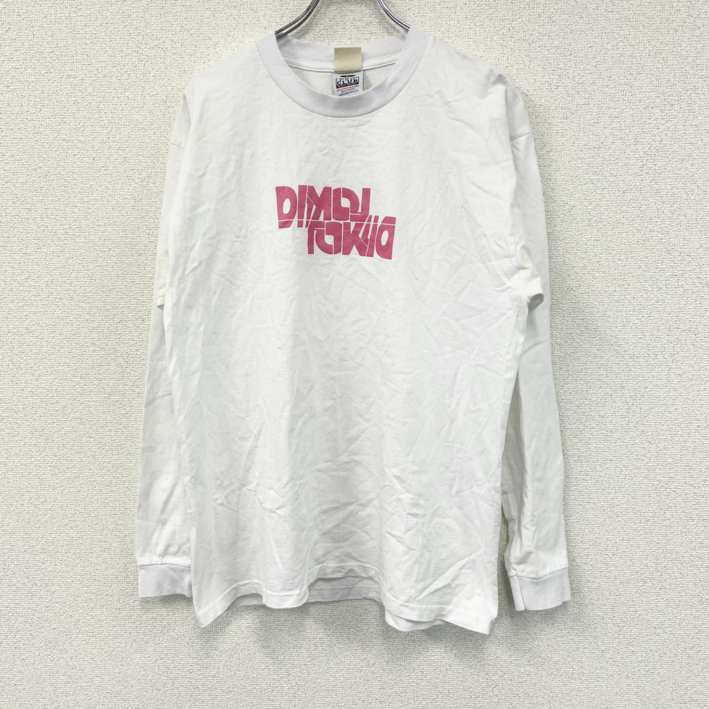 PRO CLUB　プロクラブ　DIMLY　長袖プリントTシャツ/ロンT　白　ホワイト　XLサイズ　古着