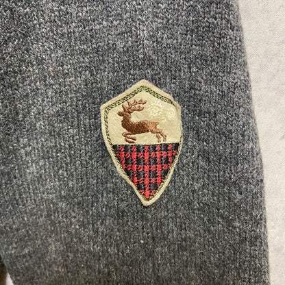 古着　used　WOOLRICH　ウールリッチ　長袖ハーフジップニット　セーター　千鳥柄　ワッペン付き　ダークグレー　Lサイズ