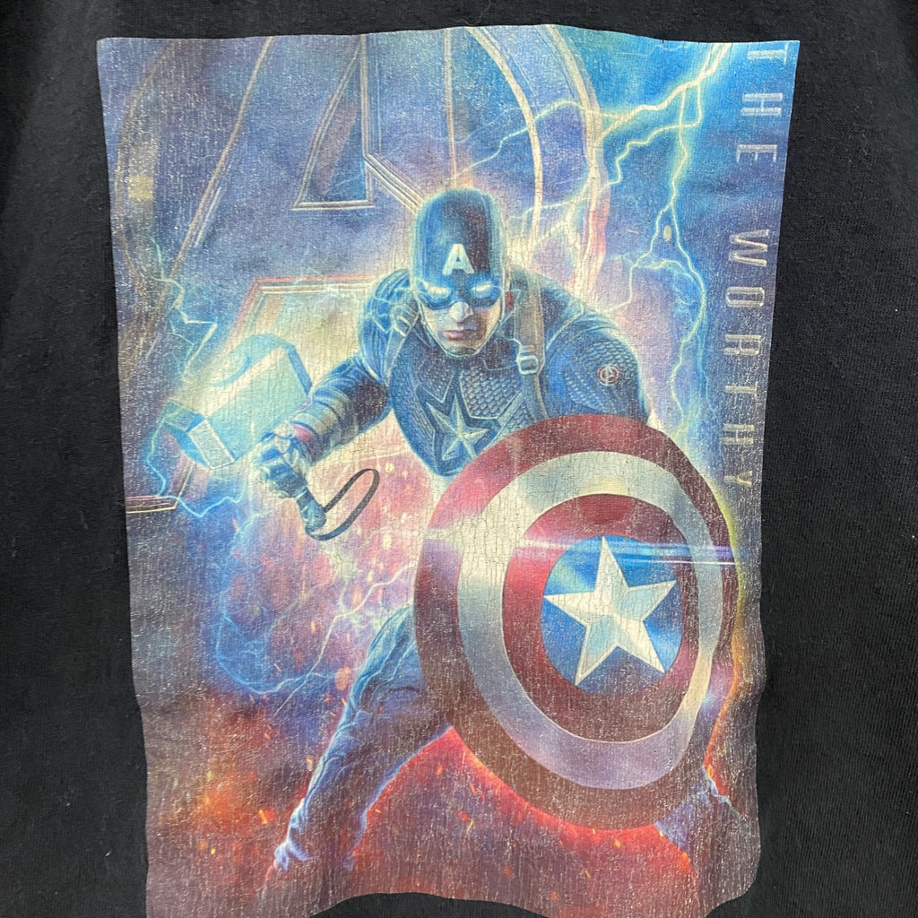 MARVEL　マーベル　Captain America　キャプテンアメリカ　半袖プリントキャラクターTシャツ　黒　ブラック　古着