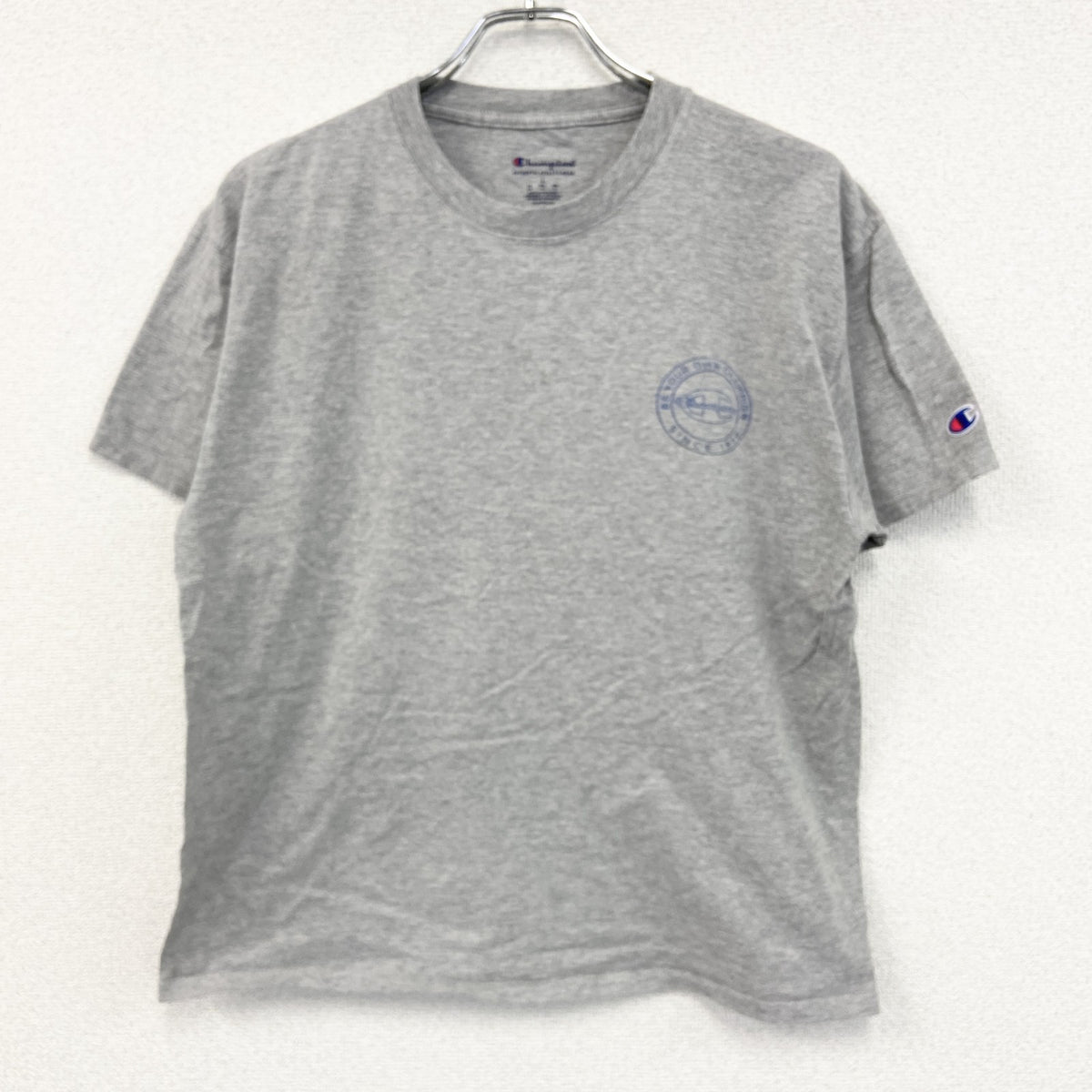 champion　チャンピオン　半袖プリントTシャツ　デカロゴ　両面プリント　現行　灰色　グレー　Lサイズ　古着