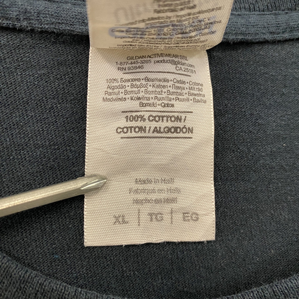 GILDAN　ギルダン　半袖プリントメッセージTシャツ　6連プリント　英字プリント　黒　ブラック　XLサイズ カットソー メンズ コットン 古着