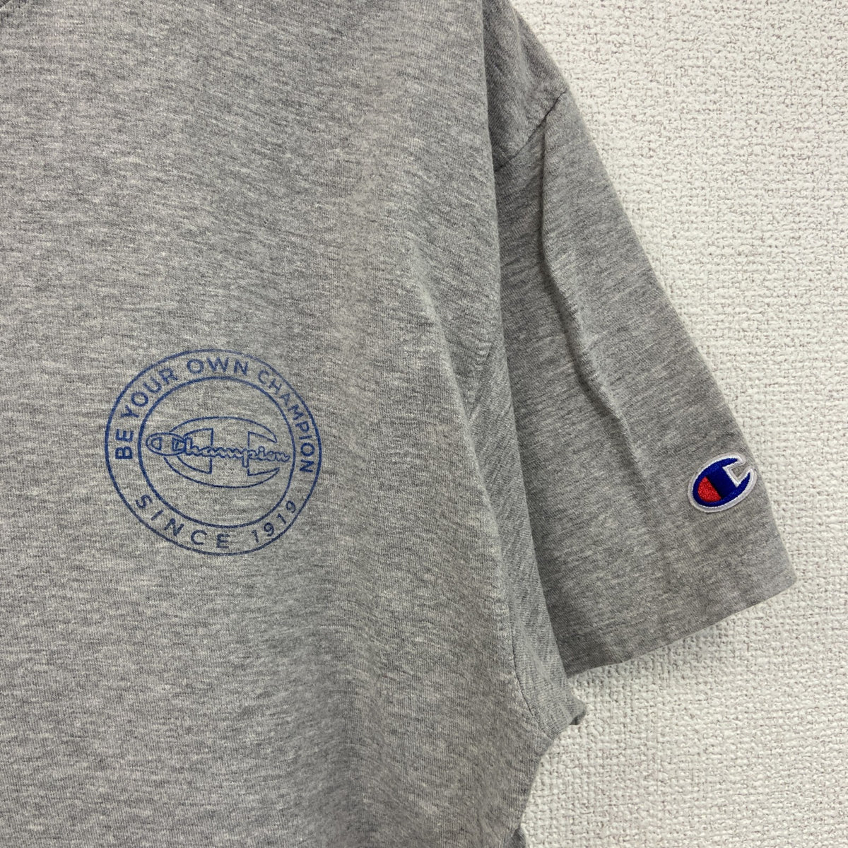 champion　チャンピオン　半袖プリントTシャツ　デカロゴ　両面プリント　現行　灰色　グレー　Lサイズ　古着