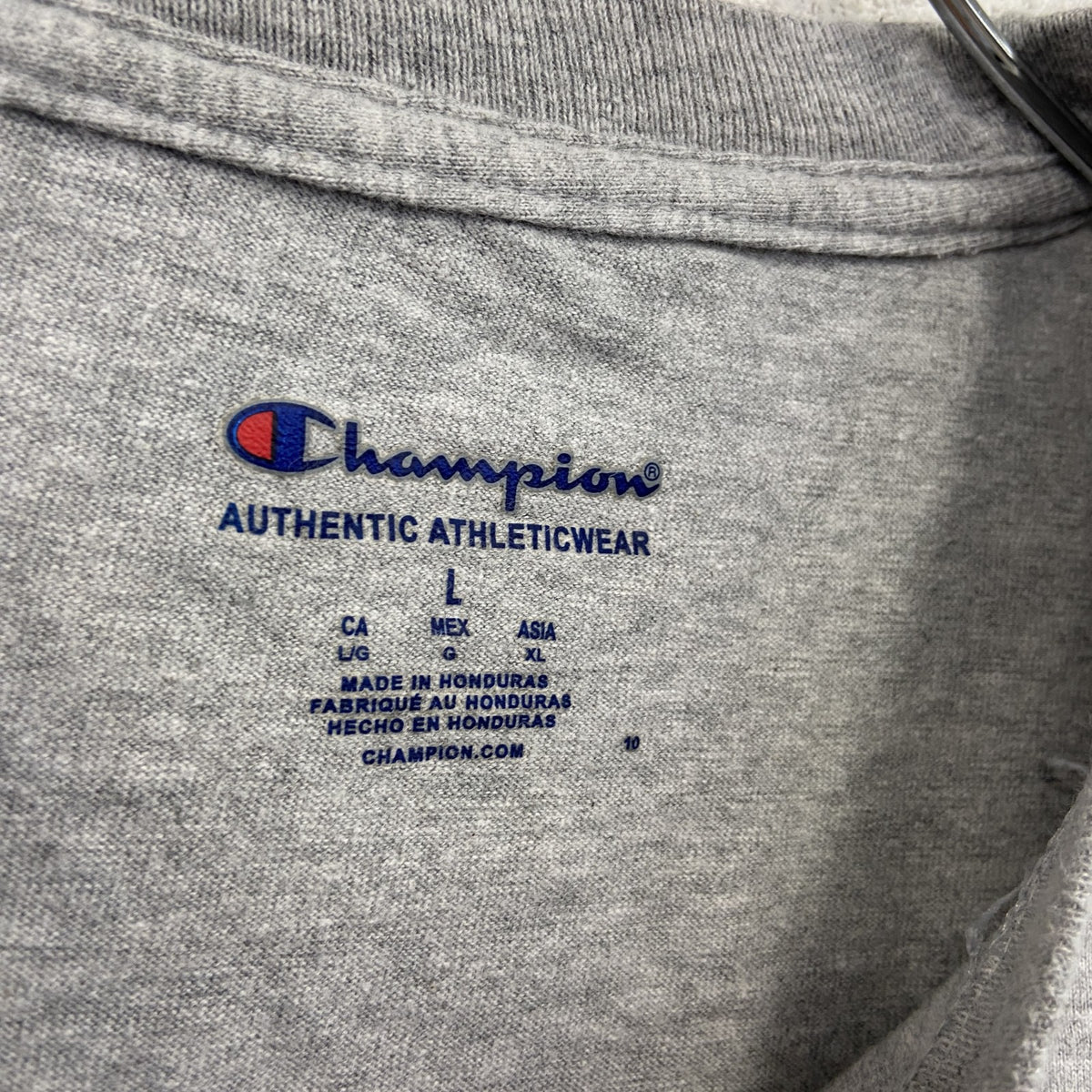 champion　チャンピオン　半袖プリントTシャツ　デカロゴ　両面プリント　現行　灰色　グレー　Lサイズ　古着