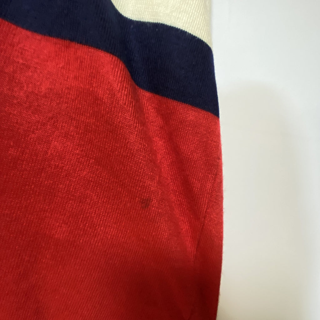 ～90s　FILA　フィラ　長袖Vネックアクリルニットセーター　刺繍ロゴ　ワンポイント　マルチカラー　白　ホワイト　XLサイズ　　ヴィンテージ　古着