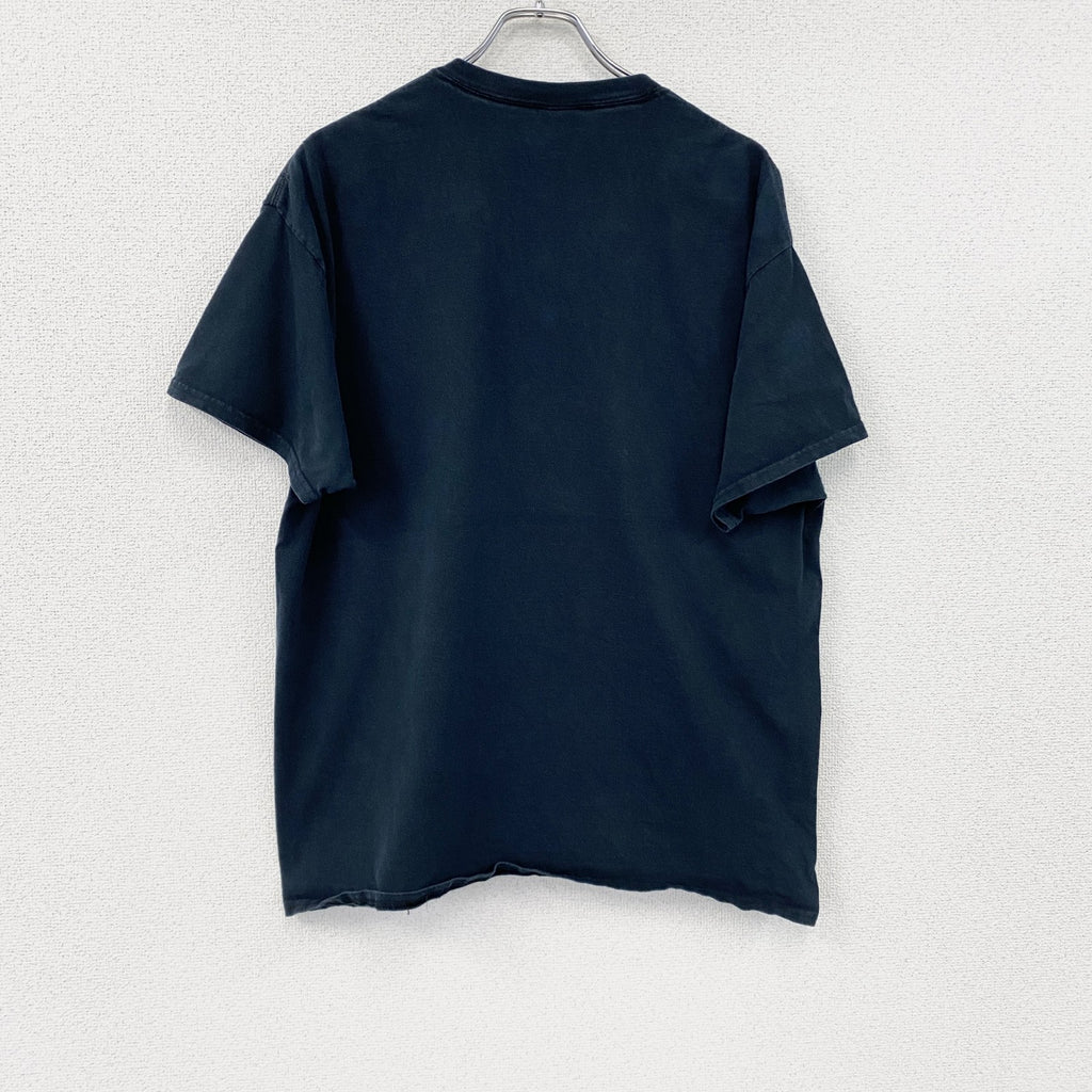 GILDAN　ギルダン　半袖プリントメッセージTシャツ　6連プリント　英字プリント　黒　ブラック　XLサイズ カットソー メンズ コットン 古着