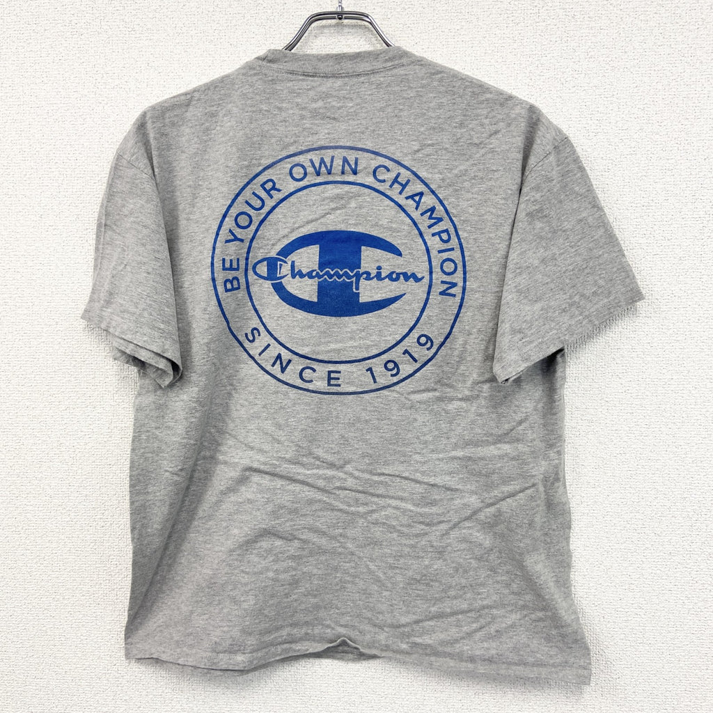 champion　チャンピオン　半袖プリントTシャツ　デカロゴ　両面プリント　現行　灰色　グレー　Lサイズ　古着