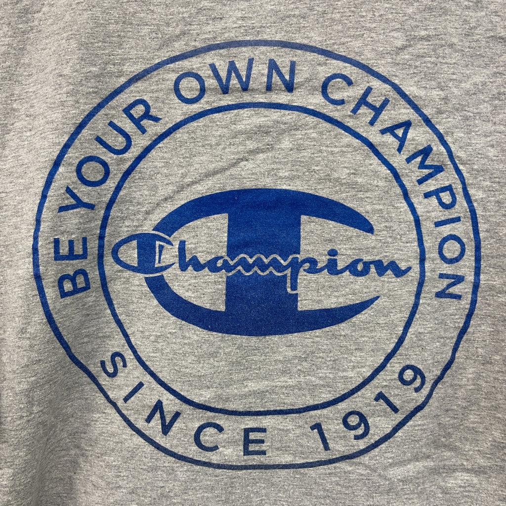 champion　チャンピオン　半袖プリントTシャツ　デカロゴ　両面プリント　現行　灰色　グレー　Lサイズ　古着