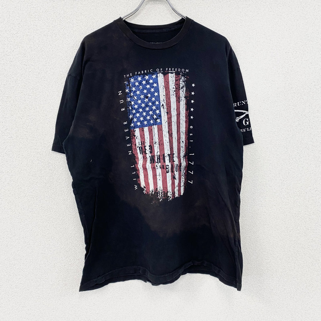 GRUNT STYLE　半袖プリントTシャツ　星条旗　英字プリント　黒　ブラック　2XLサイズ　古着