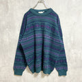 ～90s　AARDVARK　総柄ウールニットセーター　カナダ製　緑　グリーン　レトロ　秋冬服　Mサイズ　　ヴィンテージ　古着