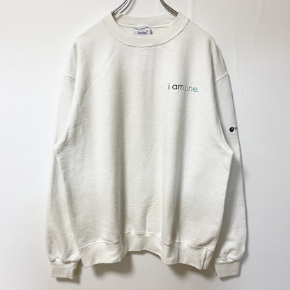 古着 used　Champion チャンピオン　長袖ワンポイント刺繍スウェット　トレーナー　I AM ONE　白　Lサイズ