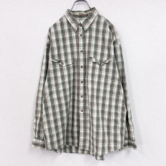 90s～　OLD GAP　オールドギャップ　長袖シャツ　白タグ　2つポケット　チェック柄　緑　グリーン　XLサイズ