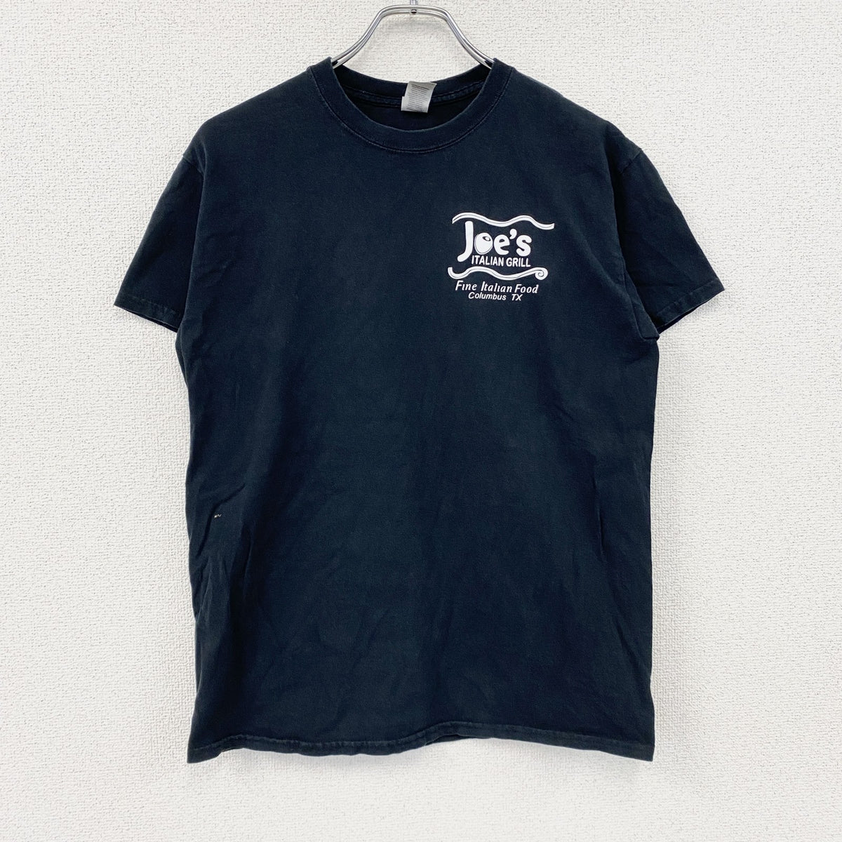 GILDAN　ギルダン　半袖プリントTシャツ　企業ロゴ　デカロゴ　英字プリント　両面プリント　クルーネック　黒　ブラック　Mサイズ　古着