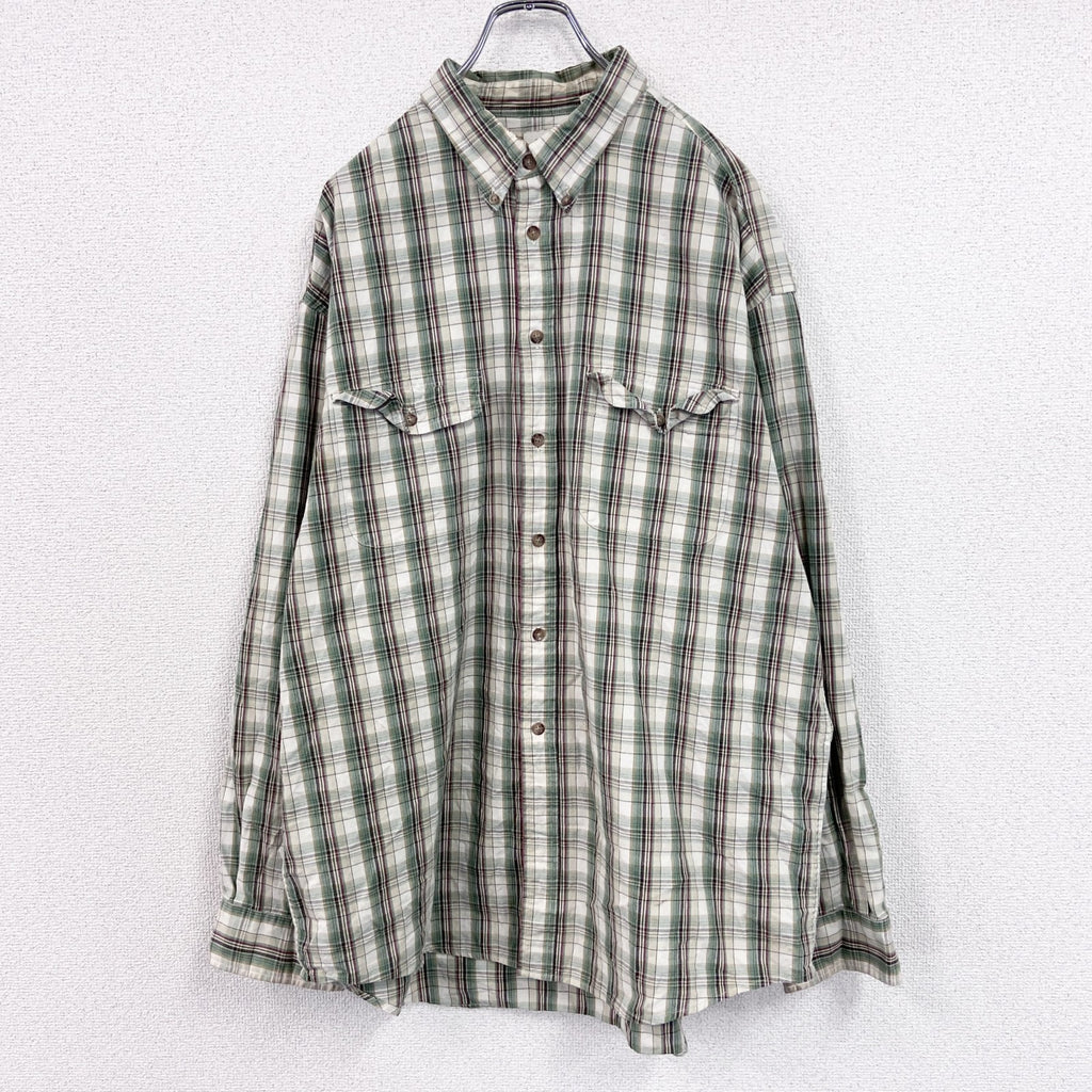 90s～　OLD GAP　オールドギャップ　長袖シャツ　白タグ　2つポケット　チェック柄　緑　グリーン　XLサイズ　　ヴィンテージ　古着