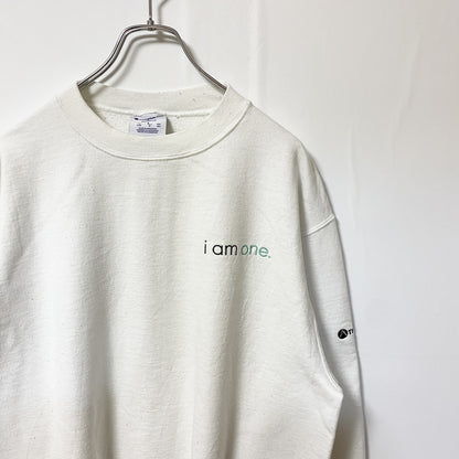 古着 used　Champion チャンピオン　長袖ワンポイント刺繍スウェット　トレーナー　I AM ONE　白　Lサイズ