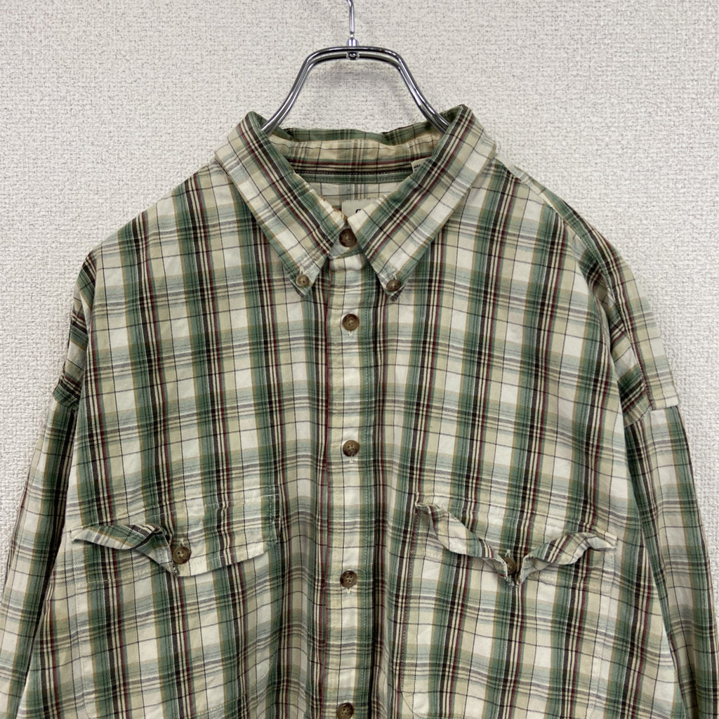 90s～　OLD GAP　オールドギャップ　長袖シャツ　白タグ　2つポケット　チェック柄　緑　グリーン　XLサイズ　　ヴィンテージ　古着