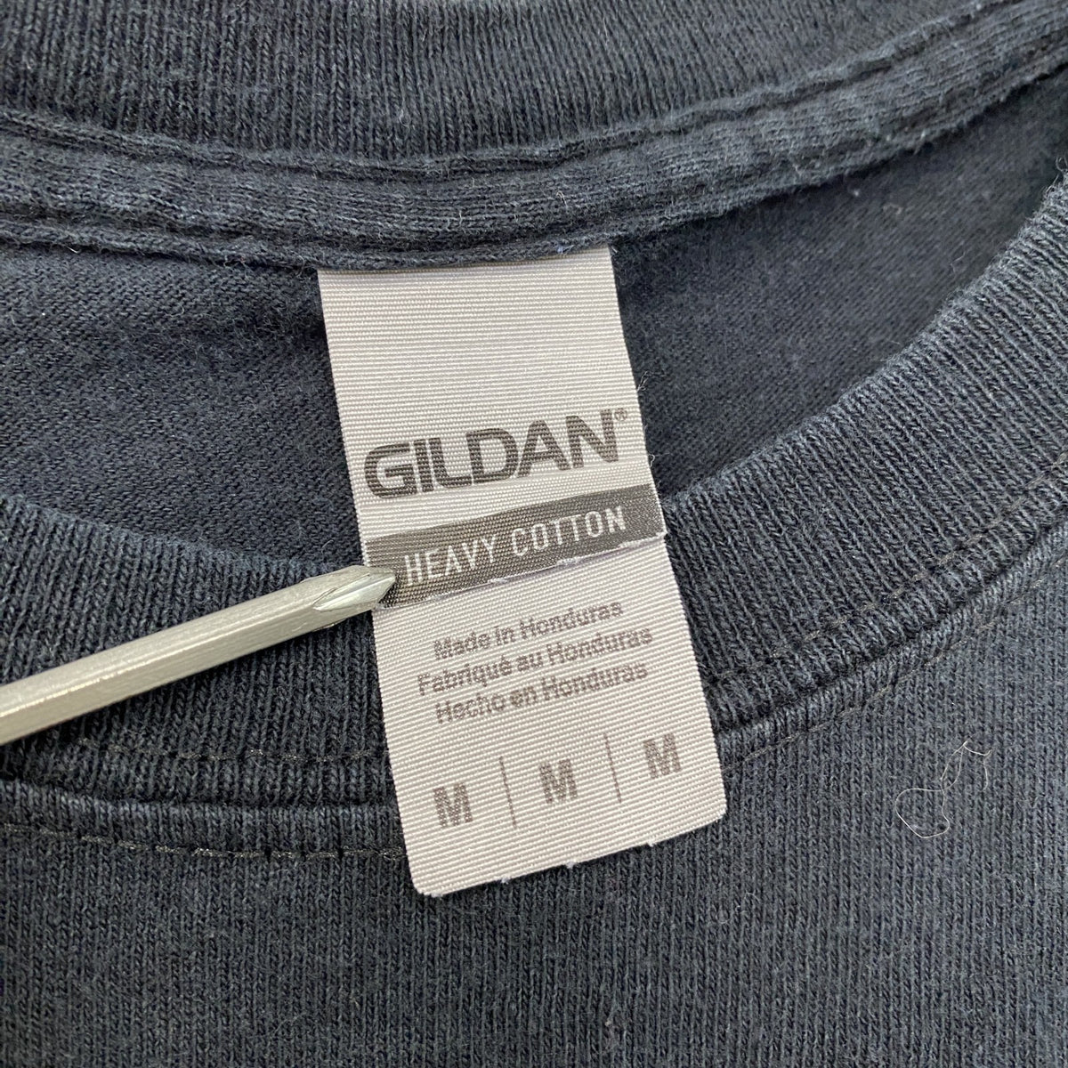 GILDAN　ギルダン　半袖プリントTシャツ　企業ロゴ　デカロゴ　英字プリント　両面プリント　クルーネック　黒　ブラック　Mサイズ　古着