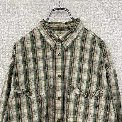 90s～　OLD GAP　オールドギャップ　長袖シャツ　白タグ　2つポケット　チェック柄　緑　グリーン　XLサイズ