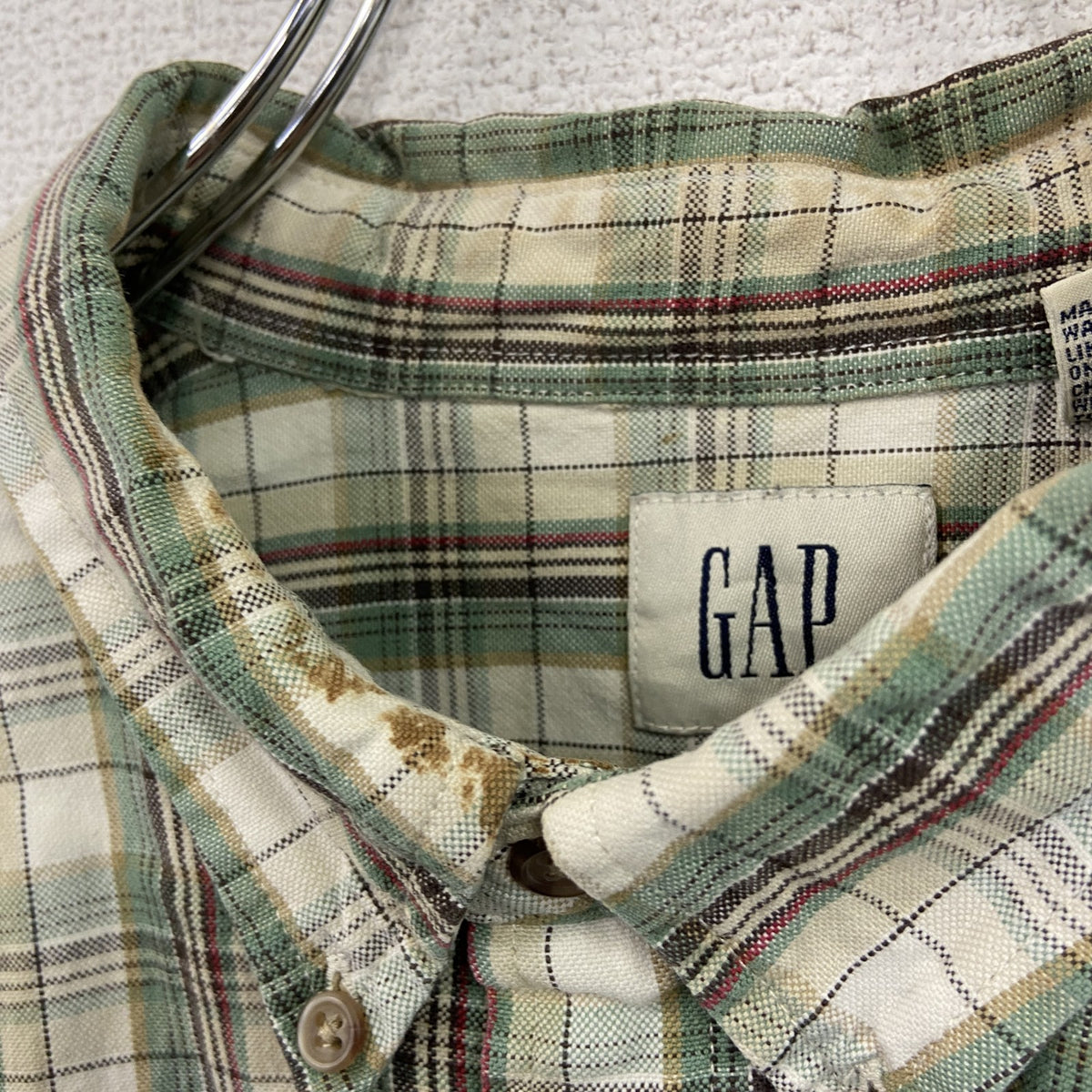 90s～　OLD GAP　オールドギャップ　長袖シャツ　白タグ　2つポケット　チェック柄　緑　グリーン　XLサイズ　　ヴィンテージ　古着