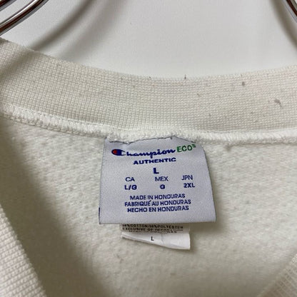 古着 used　Champion チャンピオン　長袖ワンポイント刺繍スウェット　トレーナー　I AM ONE　白　Lサイズ