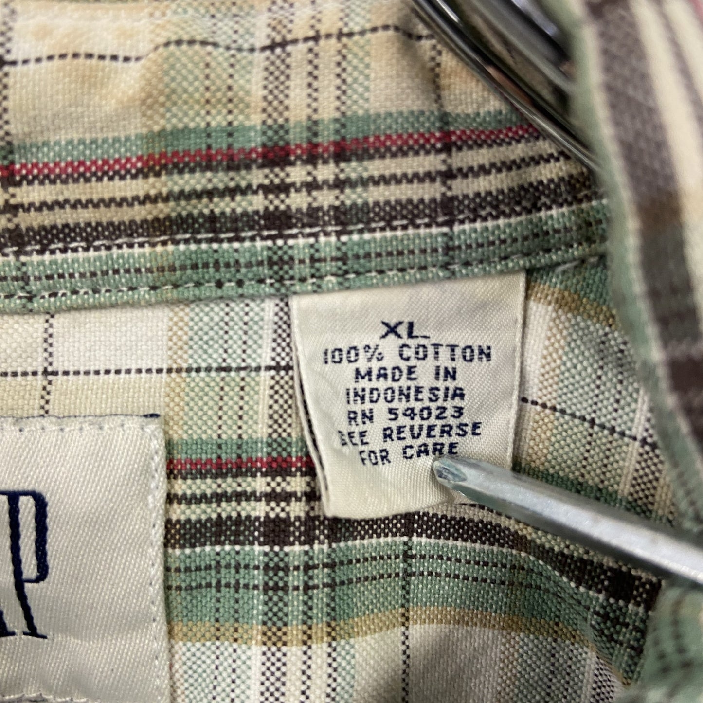 90s～　OLD GAP　オールドギャップ　長袖シャツ　白タグ　2つポケット　チェック柄　緑　グリーン　XLサイズ