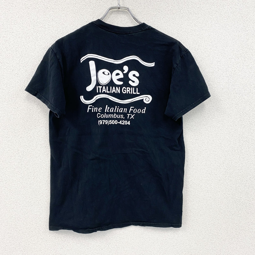 GILDAN　ギルダン　半袖プリントTシャツ　企業ロゴ　デカロゴ　英字プリント　両面プリント　クルーネック　黒　ブラック　Mサイズ　古着