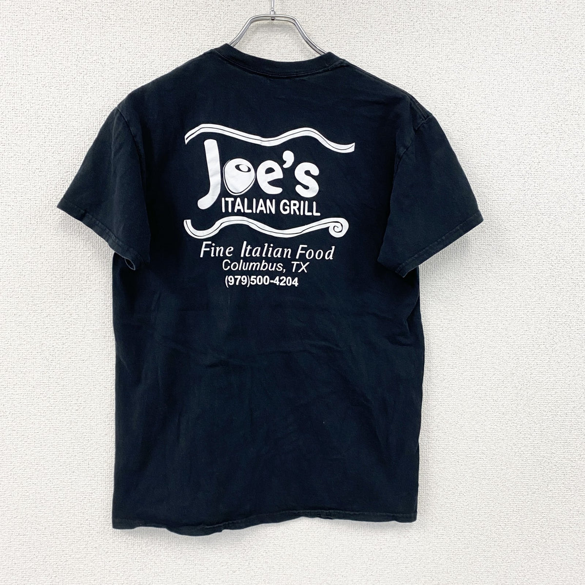 GILDAN　ギルダン　半袖プリントTシャツ　企業ロゴ　デカロゴ　英字プリント　両面プリント　クルーネック　黒　ブラック　Mサイズ　古着