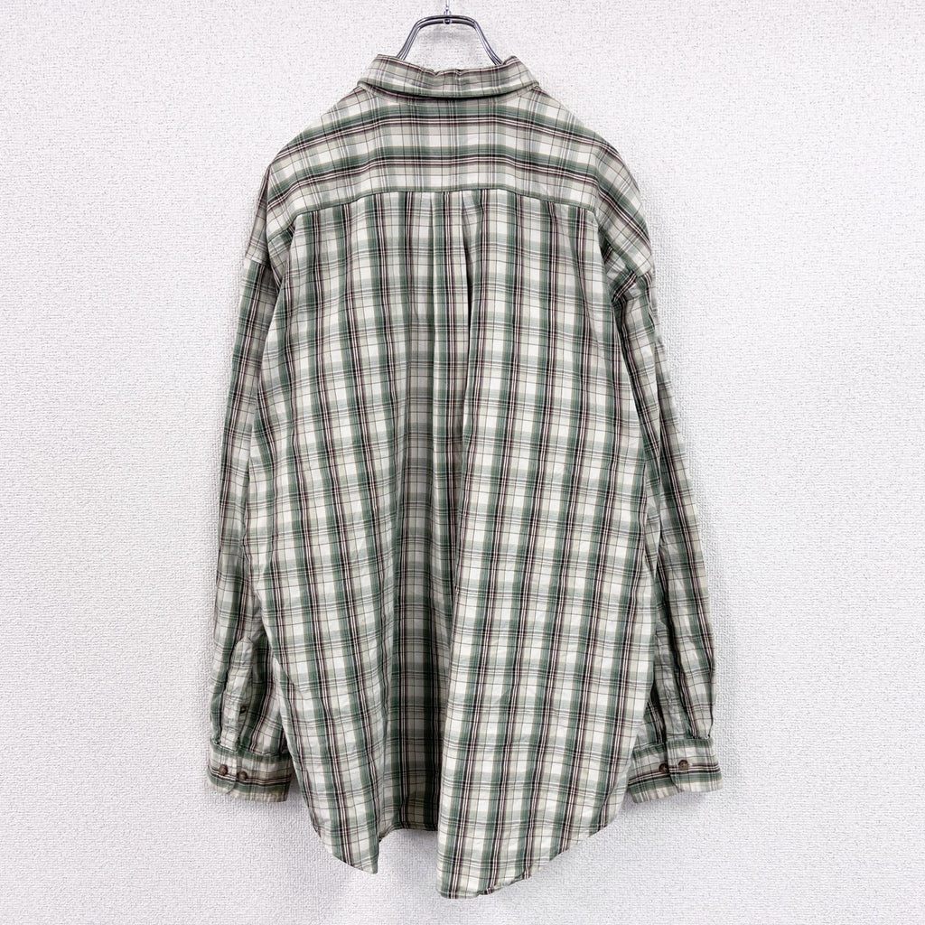90s～　OLD GAP　オールドギャップ　長袖シャツ　白タグ　2つポケット　チェック柄　緑　グリーン　XLサイズ　　ヴィンテージ　古着