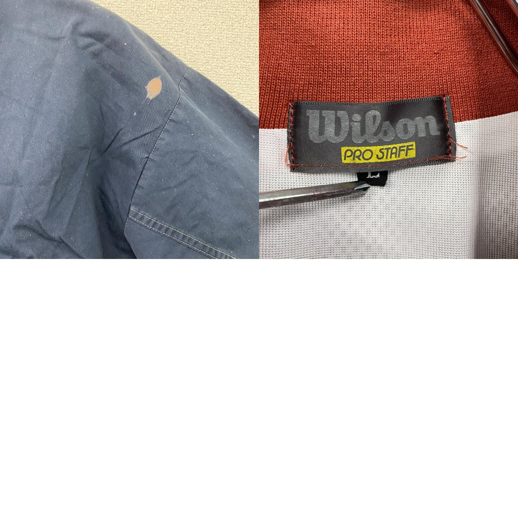 Wilson　ウィルソン　フルジップジャケット　刺繍ロゴ　ブリーチ加工　デカロゴ　紺　ネイビー　Lサイズ ウインドブレーカー ナイロンアウター メンズ 古着