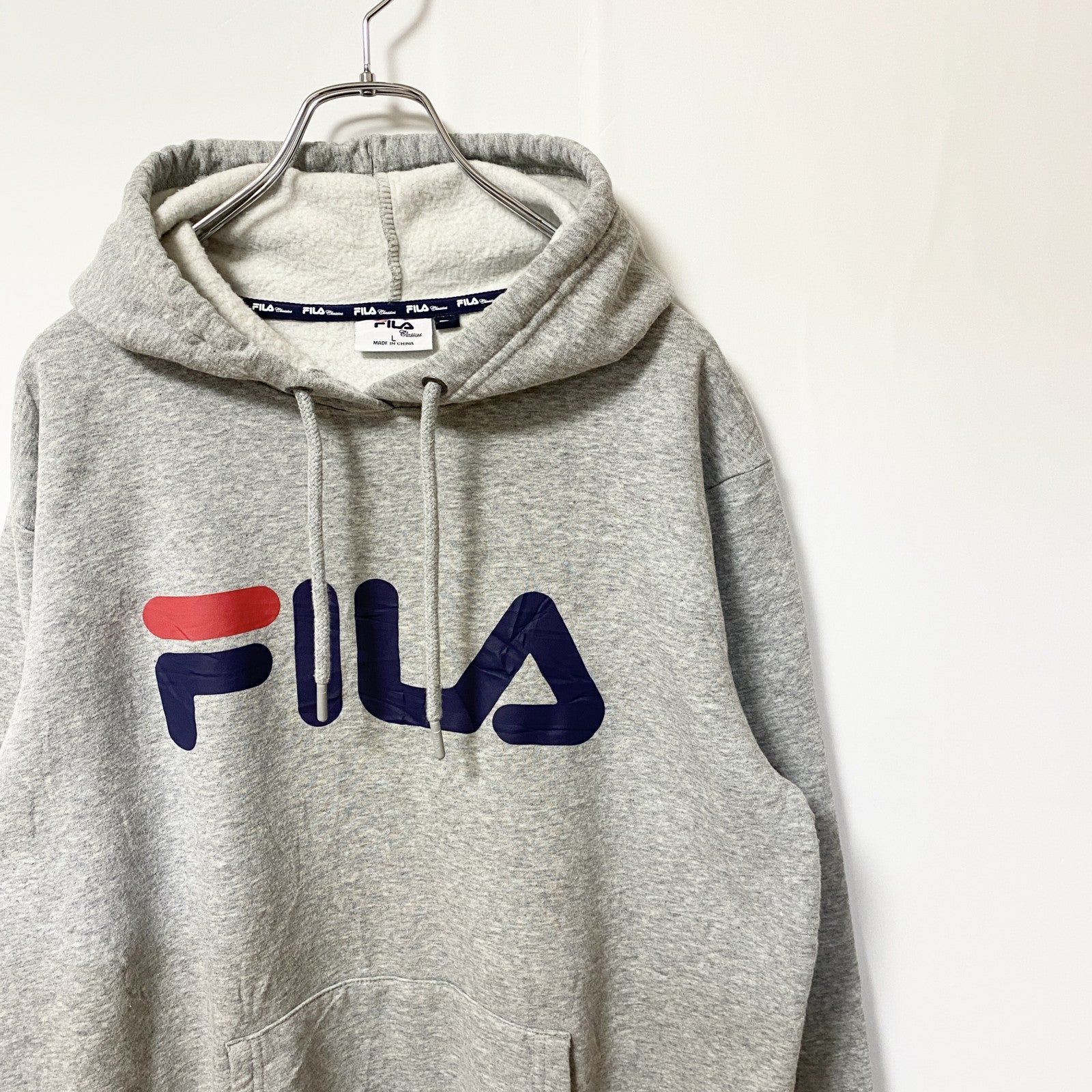 FILA　フィラ　スウェットパーカー/フーディー　デカロゴ　スポーツミックス　灰色　グレー　Lサイズ　古着