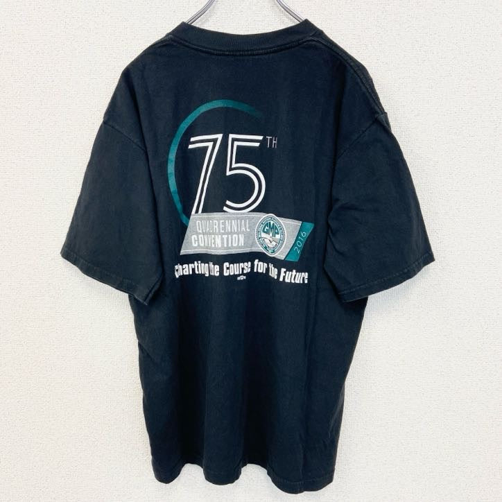 Union Line ユニオン ライン　半袖プリントTシャツ　USA製　GMP　クルーネック　黒　ブラック　Lサイズ　古着