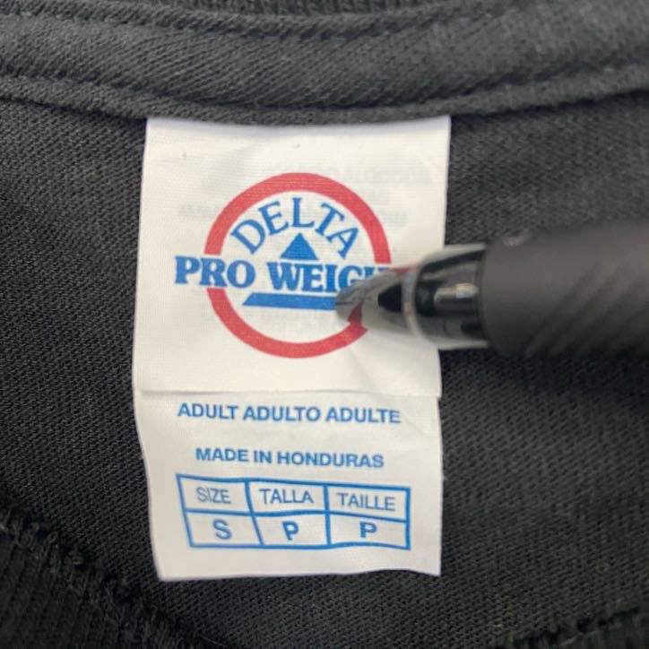DELTA デルタ　半袖プリントTシャツ　おもしろTシャツ　ユニークデザイン　クルーネック　黒　ブラック　Sサイズ　古着