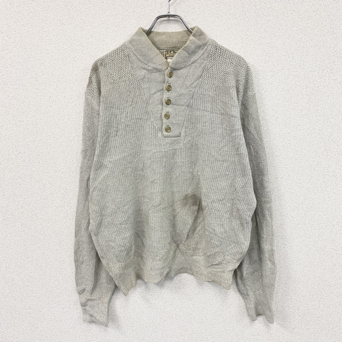 90s　L.L.Bean　エルエルビーン　ハーフボタンコットンニットセーター　ヴィンテージ　灰色　グレー　Mサイズ　古着