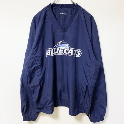 古着 used　SPORT-TEK　長袖プリントナイロンプルオーバー　BLUECATS　Vネック　ネイビー　紺　Lサイズ