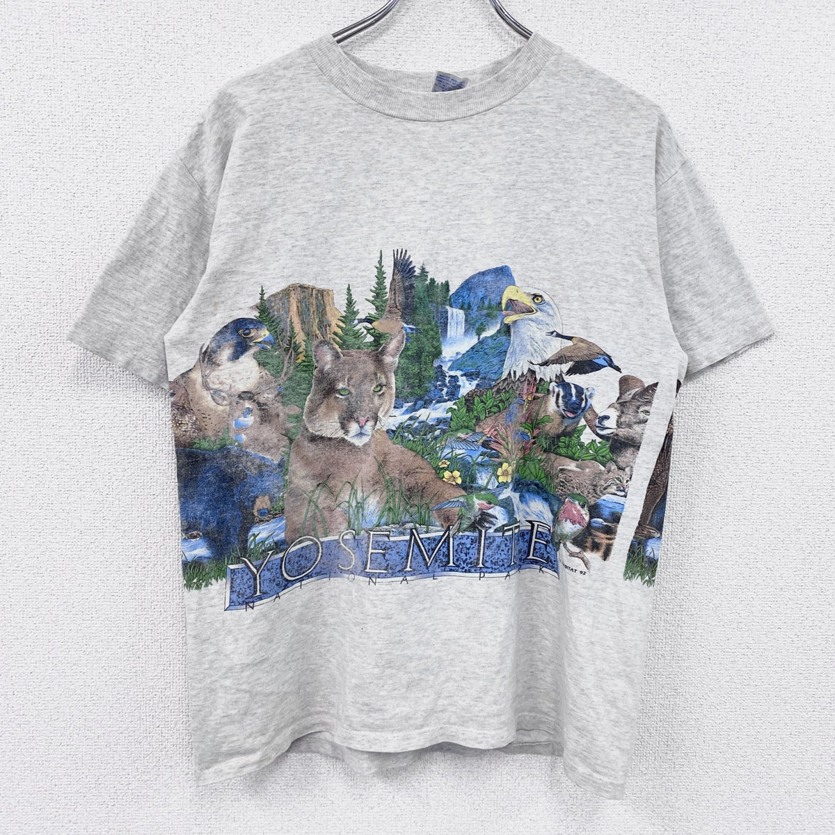 90s　H.L.MILLER　半袖アニマルプリントTシャツ　シングルステッチ　ヴィンテージ　灰色　グレー　Mサイズ　古着