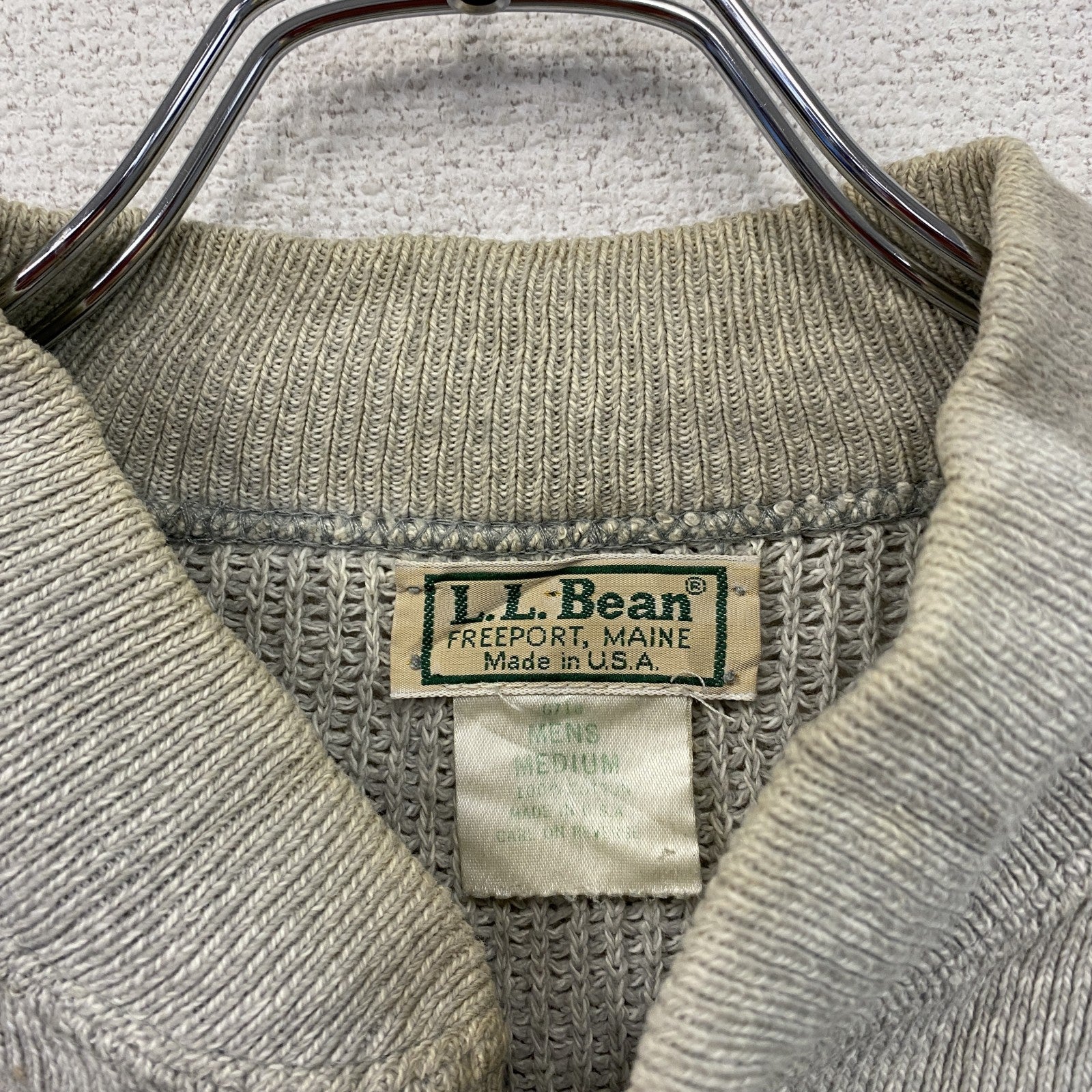 90s　L.L.Bean　エルエルビーン　ハーフボタンコットンニットセーター　ヴィンテージ　灰色　グレー　Mサイズ　古着