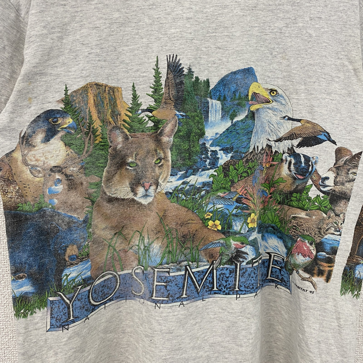 90s　H.L.MILLER　半袖アニマルプリントTシャツ　シングルステッチ　ヴィンテージ　灰色　グレー　Mサイズ　古着