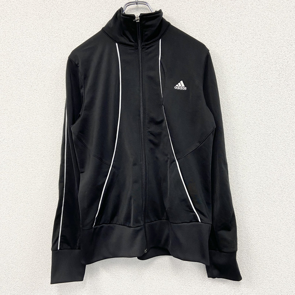 00s　adidas　アディダス　トラックジャケット/ジャージ　パフォーマンスロゴ　デカロゴ　刺繍ロゴ　ヴィンテージ　黒　ブラック　Lサイズ　古着