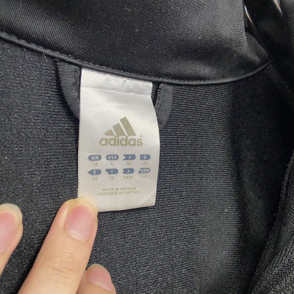 00s　adidas　アディダス　トラックジャケット/ジャージ　パフォーマンスロゴ　デカロゴ　刺繍ロゴ　ヴィンテージ　黒　ブラック　Lサイズ　古着