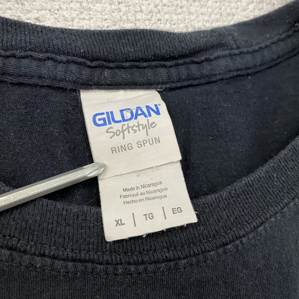 GILDAN　ギルダン　半袖プリントTシャツ　英字プリント　黒　ブラック　XLサイズ　古着