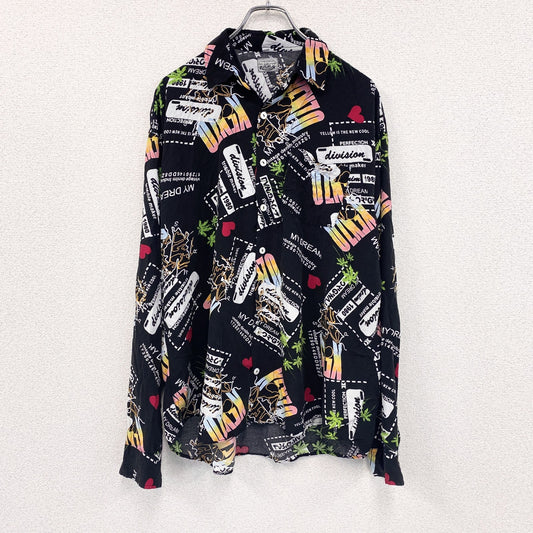 CARDCHE　長袖シャツ　総柄　黒　ブラック　XLサイズ