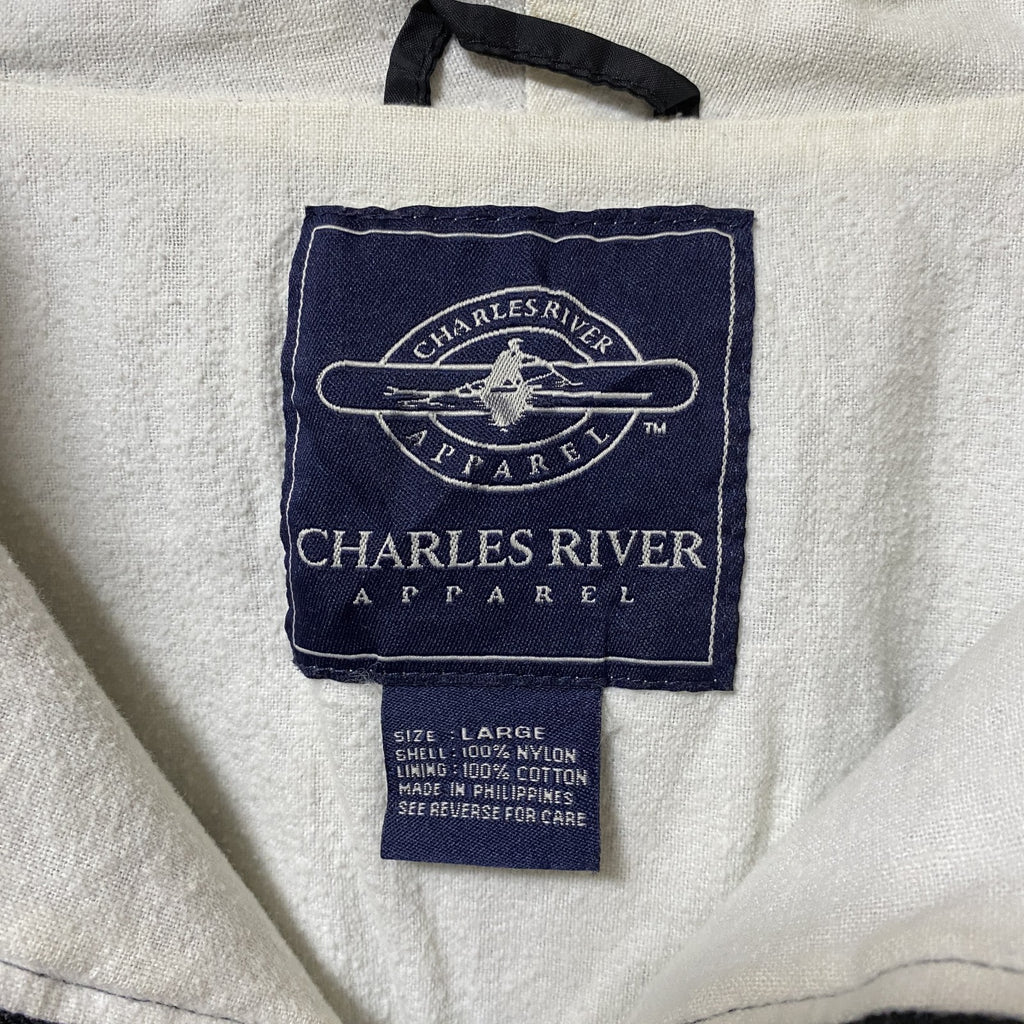 CHARLES RIVER　長袖ハーフジップナイロンプルオーバー　ワンポイント刺繍　BASEBALL　黒　ブラック　Lサイズ　古着