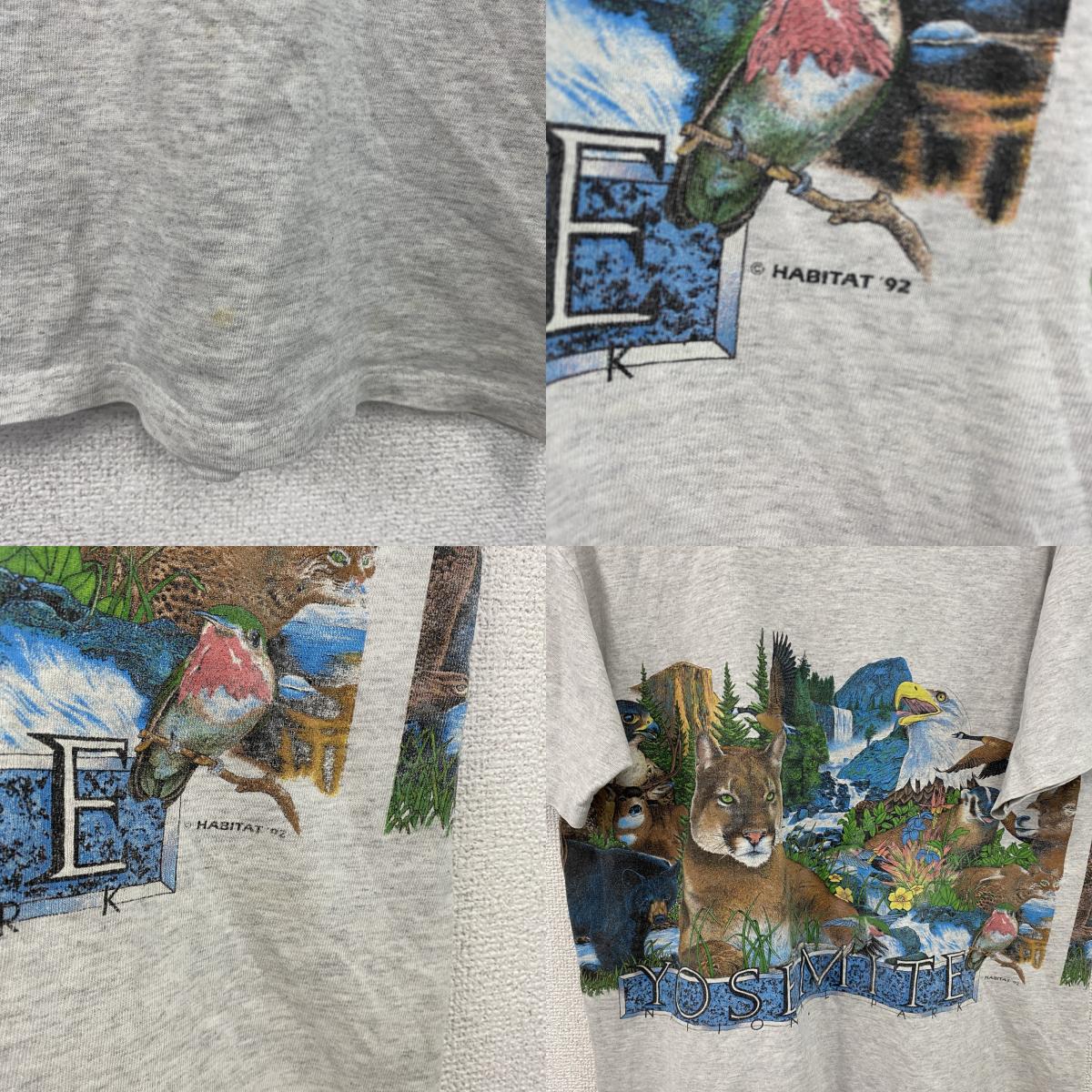 90s　H.L.MILLER　半袖アニマルプリントTシャツ　シングルステッチ　ヴィンテージ　灰色　グレー　Mサイズ