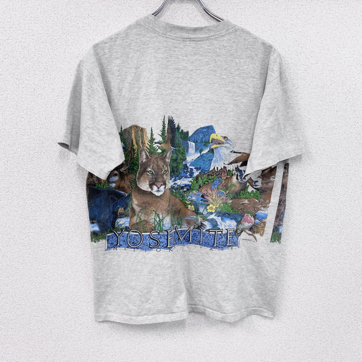90s　H.L.MILLER　半袖アニマルプリントTシャツ　シングルステッチ　ヴィンテージ　灰色　グレー　Mサイズ　古着