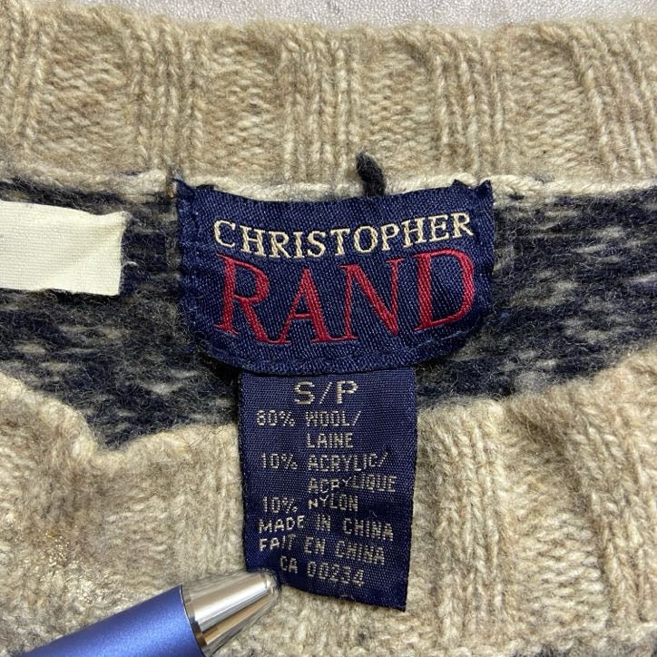 古着　used　CHRISTOPHERRAND　長袖ノルディック柄ニット　セーター　クルーネック　白　ホワイト　レトロ　Sサイズ