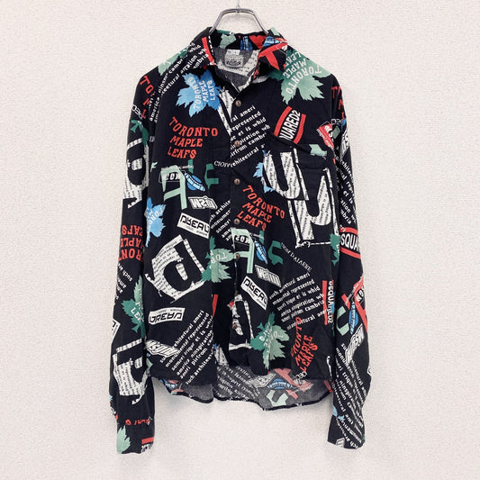 CARDCHE　長袖シャツ　総柄　黒　ブラック　Lサイズ