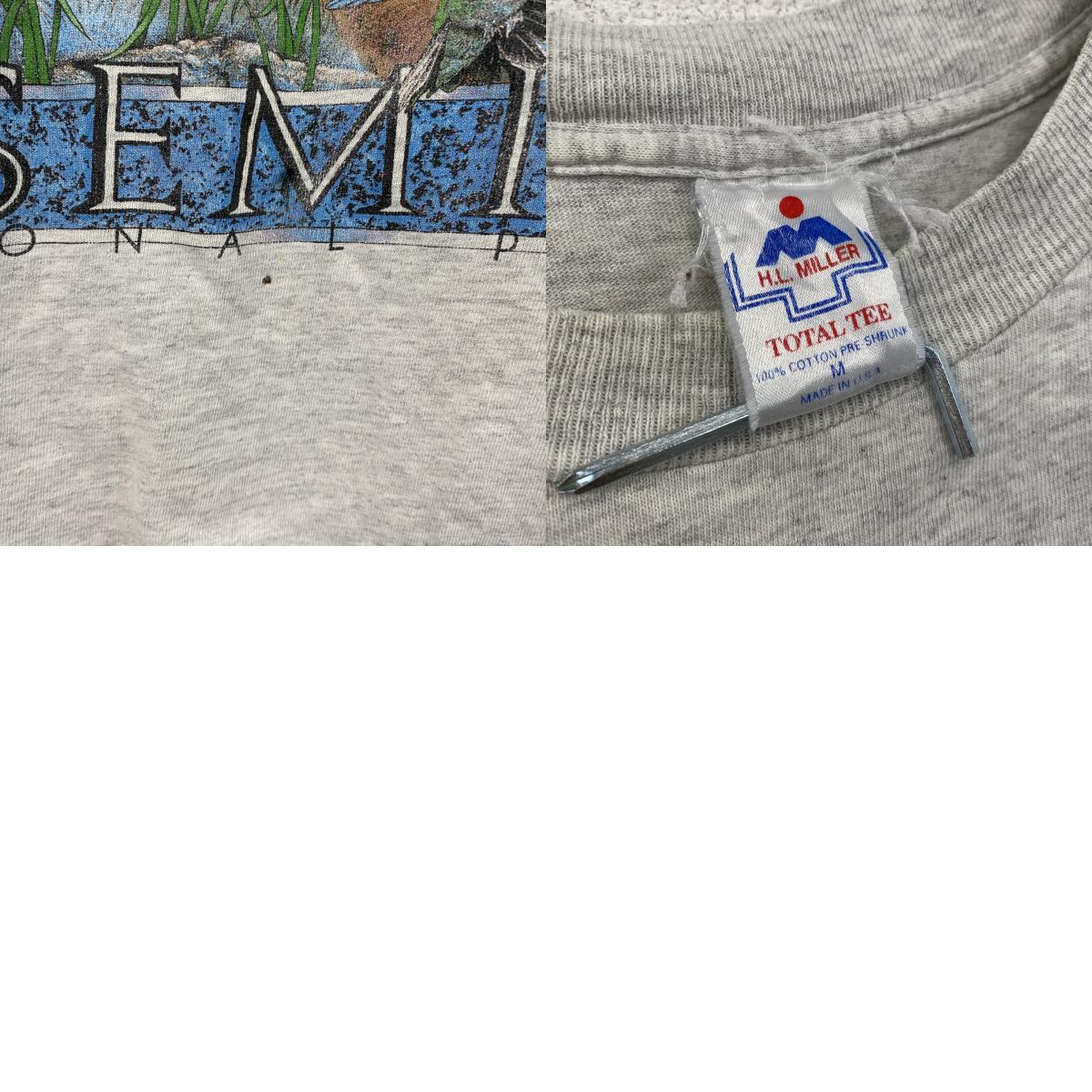 90s　H.L.MILLER　半袖アニマルプリントTシャツ　シングルステッチ　ヴィンテージ　灰色　グレー　Mサイズ