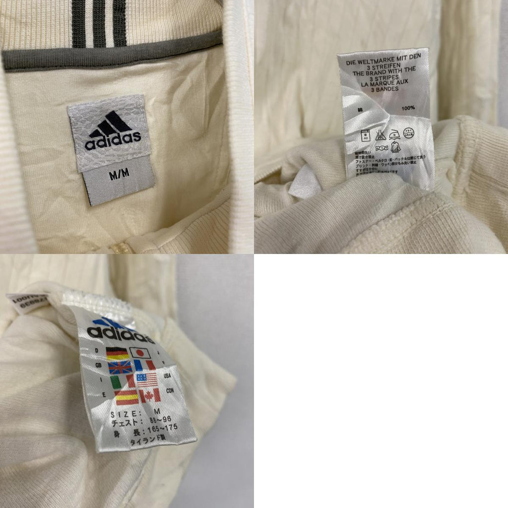 adidas　アディダス　ハーフジップトラックジャケット/ジャージ　パフォーマンスロゴ　刺繍ロゴ　白　ホワイト　Mサイズ スポーツジャケット メンズ コットン 古着