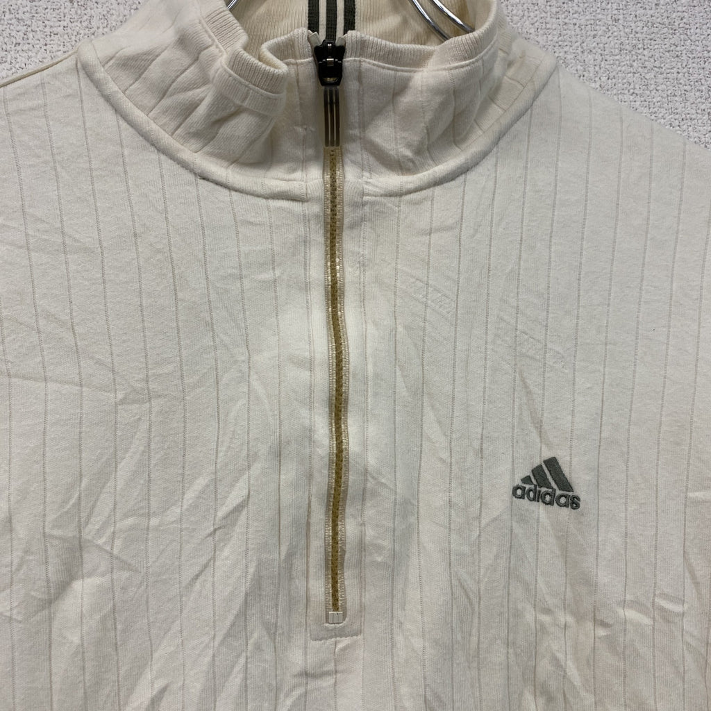 adidas　アディダス　ハーフジップトラックジャケット/ジャージ　パフォーマンスロゴ　刺繍ロゴ　白　ホワイト　Mサイズ スポーツジャケット メンズ コットン 古着