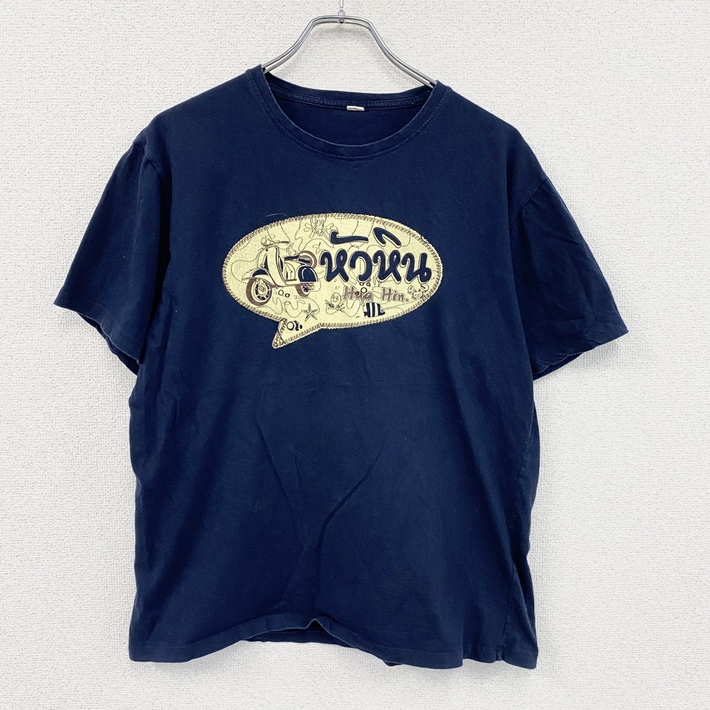 半袖プリントTシャツ　スーベニア　Hua Hin　紺　ネイビー　XLサイズ　古着