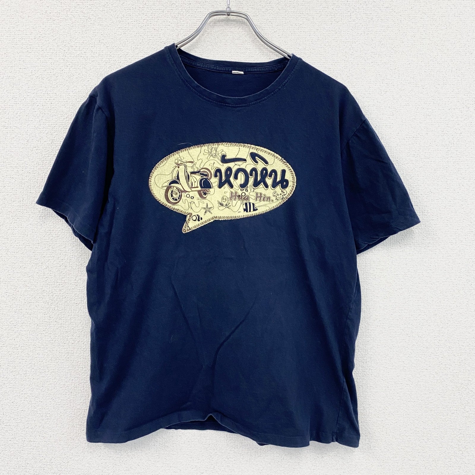 半袖プリントTシャツ　スーベニア　Hua Hin　紺　ネイビー　XLサイズ　古着